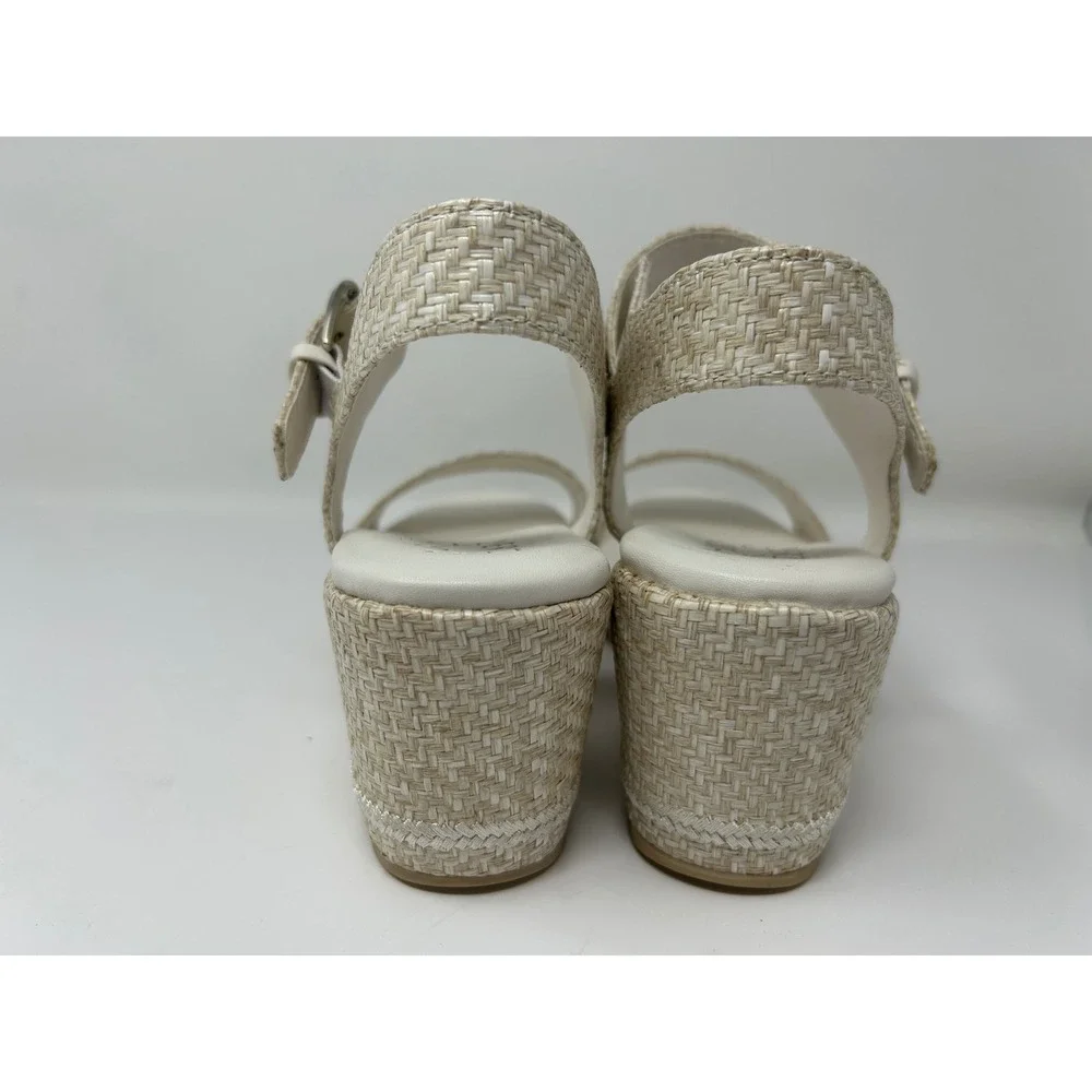 Naturalizer Womens Cream Woven Wedge Sandals Platform Ankle Strap Shoes 9 Wide